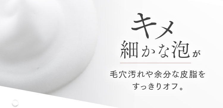 キメ細かな泡が毛穴汚れや余分な皮脂をすっきりオフ。